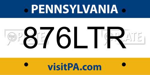 876LTR Pennsylvania License Plate
