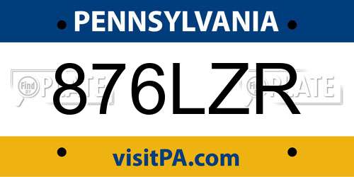 876LZR Pennsylvania License Plate