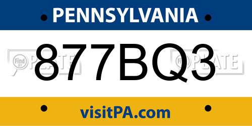 877BQ3 Pennsylvania License Plate