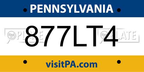 877LT4 Pennsylvania License Plate