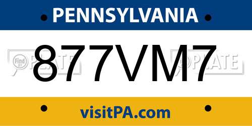 877VM7 Pennsylvania License Plate
