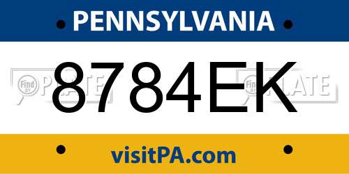 8784EK Pennsylvania License Plate