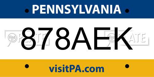 878AEK Pennsylvania License Plate