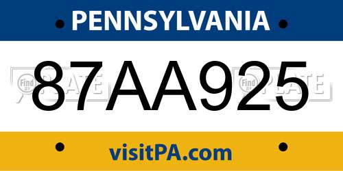 87AA925 Pennsylvania License Plate