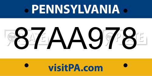 87AA978 Pennsylvania License Plate