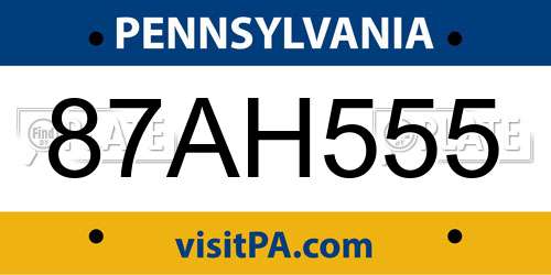 87AH555 Pennsylvania License Plate
