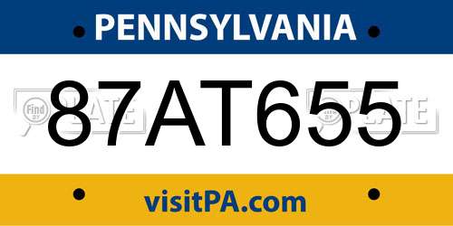 87AT655 Pennsylvania License Plate