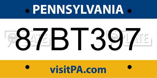 87BT397 Pennsylvania License Plate