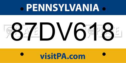 87DV618 Pennsylvania License Plate