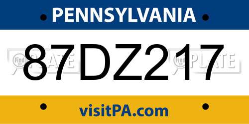 87DZ217 Pennsylvania License Plate