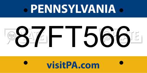 87FT566 Pennsylvania License Plate