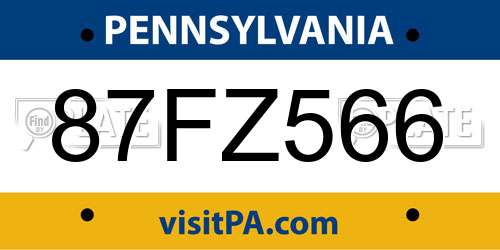 87FZ566 Pennsylvania License Plate