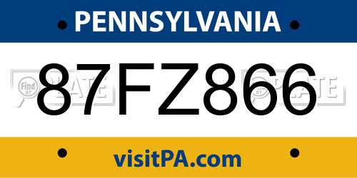 87FZ866 Pennsylvania License Plate