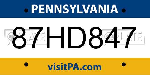 87HD847 Pennsylvania License Plate