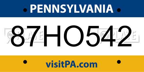 87HO542 Pennsylvania License Plate
