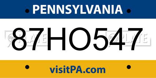 87HO547 Pennsylvania License Plate