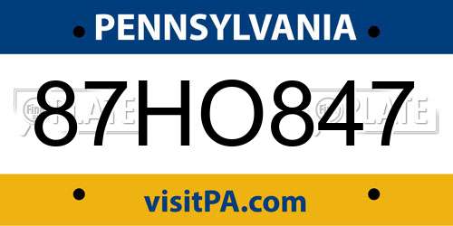 87HO847 Pennsylvania License Plate