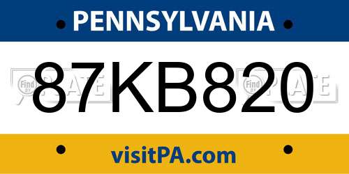 87KB820 Pennsylvania License Plate