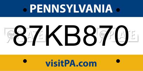 87KB870 Pennsylvania License Plate