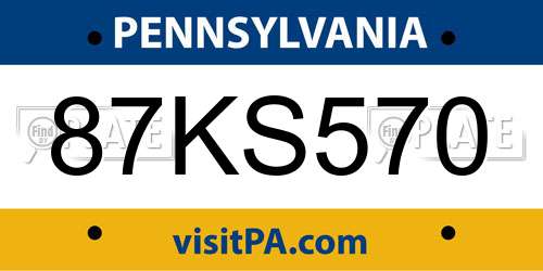 87KS570 Pennsylvania License Plate