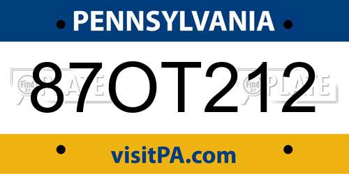 87OT212 Pennsylvania License Plate