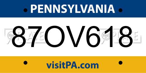 87OV618 Pennsylvania License Plate