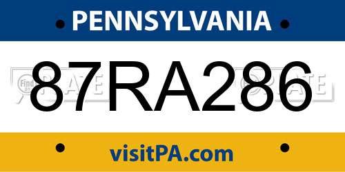 87RA286 Pennsylvania License Plate
