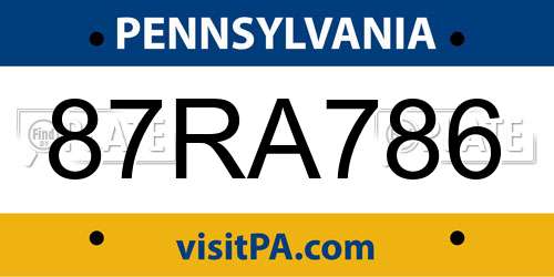 87RA786 Pennsylvania License Plate