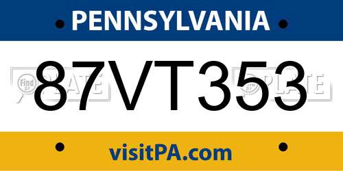 87VT353 Pennsylvania License Plate