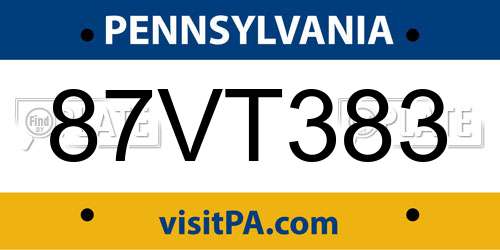 87VT383 Pennsylvania License Plate