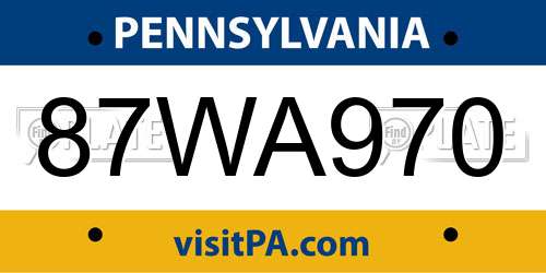 87WA970 Pennsylvania License Plate