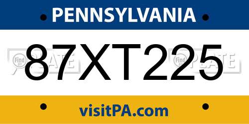 87XT225 Pennsylvania License Plate