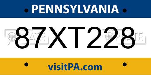 87XT228 Pennsylvania License Plate