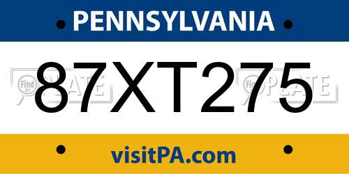 87XT275 Pennsylvania License Plate