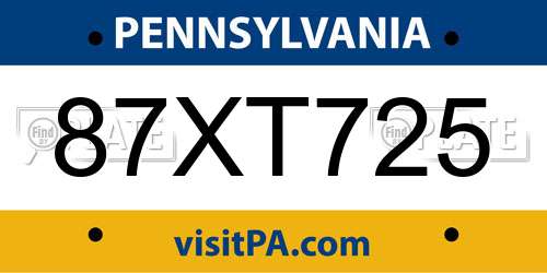 87XT725 Pennsylvania License Plate