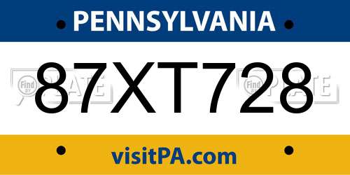 87XT728 Pennsylvania License Plate