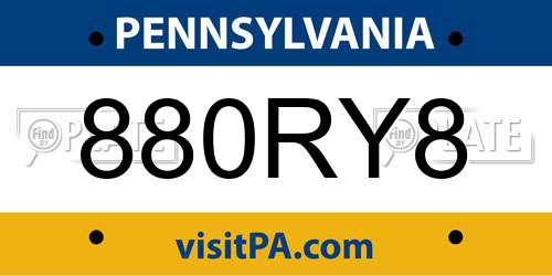 880RY8 Pennsylvania License Plate