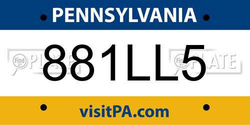 881LL5 Pennsylvania License Plate