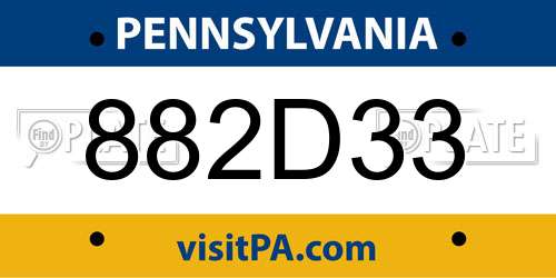 882D33 Pennsylvania License Plate