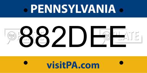 882DEE Pennsylvania License Plate