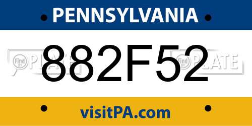 882F52 Pennsylvania License Plate