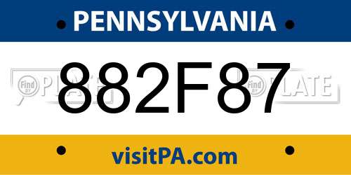 882F87 Pennsylvania License Plate