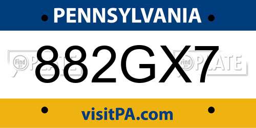 882GX7 Pennsylvania License Plate