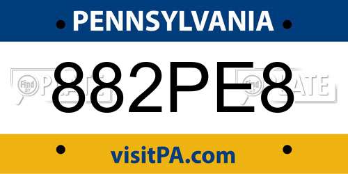 882PE8 Pennsylvania License Plate