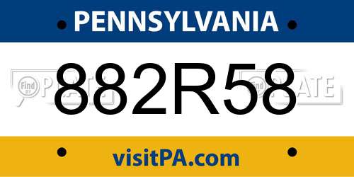 882R58 Pennsylvania License Plate