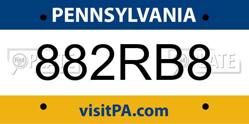 882RB8 Pennsylvania License Plate
