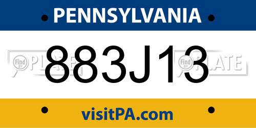 883J13 Pennsylvania License Plate