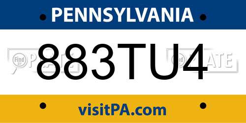883TU4 Pennsylvania License Plate