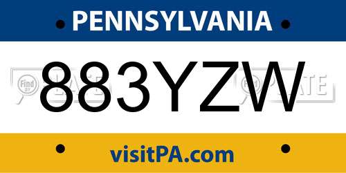 883YZW Pennsylvania License Plate