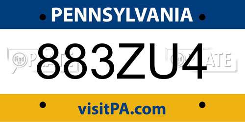 883ZU4 Pennsylvania License Plate